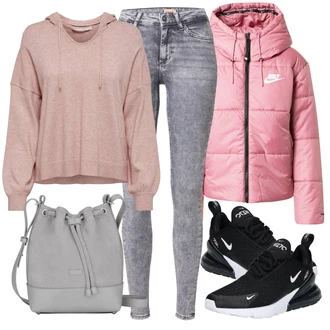 Air Max 270 Outfit s Šedá/Tmavě modrá/Tmavě šedá/Modrá Bota na kolo/Golfová bota/Bota na fitness/Kopačka na umělý povrch/Bota do vody/Přibližovací bota/Bota barefoot Nike Sportswear "Podzimní Outfit"