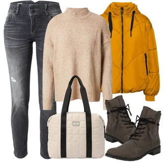Outfit s Žlutá Prošívaná Bunda VERO MODA "Podzimní Outfit"