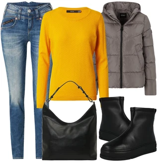 Outfit s Modrá Džínové Legíny/Jeggings/Skinny Kalhoty/Kalhoty s dírou Herrlicher "Podzimní Outfit"