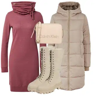Outfity na podzim s Hnědá Dlouhé Šaty/Šaty Móda Pro Plnoštíhlou/Dlouhá tylová sukně/Sakové Šaty/Svetrové Šaty/Dlouhý Zimní Kabát/Zimní Pletené Šaty Ragwear "Podzimní Outfit"