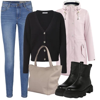 Slouchy Outfit s Černá Kozačka Motorkářská bota/Bota na Platformě/Chelsea Boty/Kotníková Bota s Podšívkou/Kožená kotníková bota/Plochá Kotníková Bota About You "Podzimní Outfit"