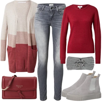 Outfit s Šedá/Tmavě šedá Pokrývka hlavy/Klapka na ucho & čelenka Ohřívač Uší About You "Podzimní Outfit"