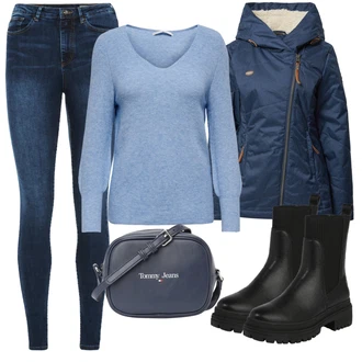 Outfit s Šedá Dlouhé Šaty/Taška/Dlouhá tylová sukně/Doplňek/Dlouhý Zimní Kabát Tommy Jeans "Podzimní Outfit"