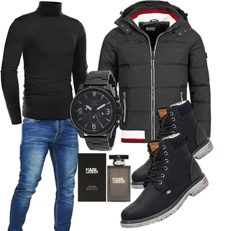 Outfit mit Blau Overall/Winter Parka/Regenjacke Indicode Jeans "Outfit für den Herbst"