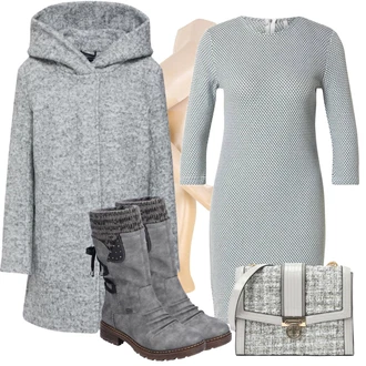 Outfit s Šedá Taška/Dlouhé Šaty/Dlouhá tylová sukně/Doplňek/Dlouhý Zimní Kabát/Sukně boucle river island "Podzimní Outfit"