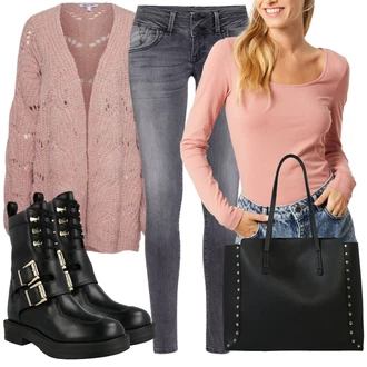 Outfit s Béžová Tričko/Tričko & Top Móda Pro Plnoštíhlé VERO MODA "Podzimní Outfit"