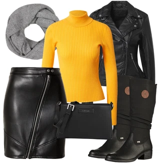 Outfit s Černá Zimní Kozačka/Dlouhá Kozačka/Bota se širokým nohavici/Klasická Kozačka/Plochá Kozačka nad koleno/Nepromokavá Kozačka/Jezdecká Bota Rieker "Podzimní Outfit"