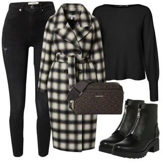 Motorka Outfit s Černá/Šedá Kozačka se zipem About You "Podzimní Outfit"Look: Pracovní, Motorka, Jízda na koni