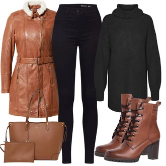 Outfit s Černá Dlouhý Zimní Kabát/Dlouhý Svetr/Svetrové Šaty/Dlouhá tylová sukně/Dlouhé Šaty VERO MODA "Zimní Outfit"