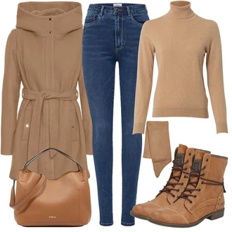 Kašmír Outfit s Hnědá Pletenina veľkej veľkosti/Svetr Niki "Zimní Outfit"