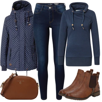 Outfit s Modrá/Světle modrá/Tmavě modrá Větrovka/Tradiční pletená bunda/Bunda s Kapucí/Plachtařská bunda/Outdoorové Bundy/Snowboardová Bund/Funkční Bunda/Nepromokavé Bund/Ripstop bunda Ragwear "Zimní Outfit"