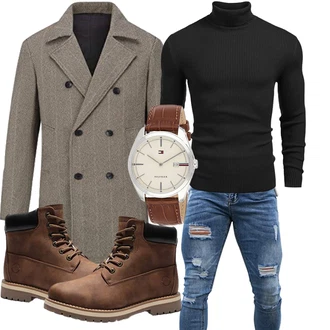Winter Outfit mit Braun/Dunkelbraun Springerstiefel/Wasserdichter Stiefel/Winter Stiefelette/Gefütterte Stiefelette/Schnürstiefelette/Klassischer Stiefel Bruno Marc "Outfit in herbstlichen Farben"