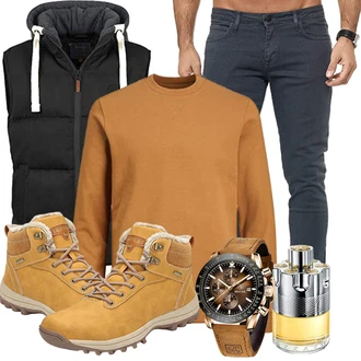 Outfit mit Gelb/Braun/Beige Winter Stiefel/Winter Stiefelette/Wasserdichter Outdoorschuh/Wasserfester Schuh/Wasserdichter Stiefel/Herren Lederschuhe/Winter Sneaker/Trekkingstiefel Mishansha "Outfit in herbstlichen Farben"