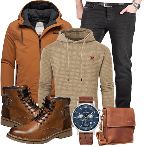 Khaki/Beige/Braun KapuzenPullover/Strick Hoodie YuKaiChen kombinieren