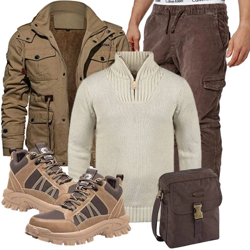 Braun/Grün Jacke Winter Parka KEFITEVD kombinieren