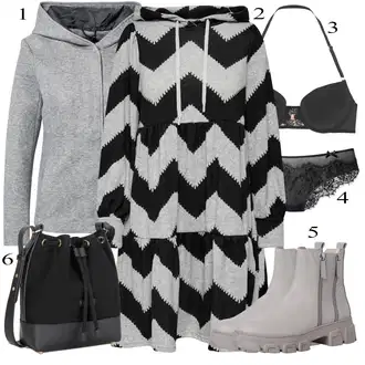 Outfit s Černá/Béžová/Bílá Pánské boty ve velikosti 11/Trojúhelníkový Podprsenek/Vyztužený podprsenek/Prsatější střih podprsenky/Podprsenka s výstřihem push-up/Podprsenka s kosticemi/Push-Up Podprsenka/Podprsenka Balconette/Odlehčovací podprsenka/Kožené bundy pro muže JETTE "Podzimní Outfit"