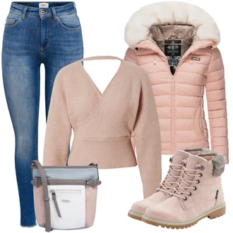 Zima Outfit sa Pink Gležnjača na Vezanje/Ravna Gležnjača/Klasična čizmica/Zimska gležnjača/Kožne muške cipele/Tenisica Zimske Tenisice/Podstavljena Gležnjača/Zimska Čizma Lascana "Outfit za zimu"