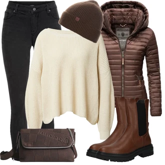 Kombinacije za zimu Midi sa Crvena/Smeđa/Tamnosmeđa Prošivena Jakna/Outdoor Jakna/Donja Jakna/Zimska Jakna/Ljetna pod-jakna/Jesenska jakna/Jakna s Kapuljačom MARIKOO "Outfit za zimu"