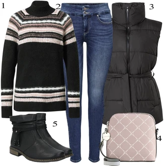 Outfit s Černá/Hnědá/Žlutá/Krémová Sveter Mohair Pullover/Norský Svetr/Norský Svetr/Pruhovaný Svetr/Zimní Svetr/Vlněný Svetr guido maria kretschmer women "Zimní Outfit"