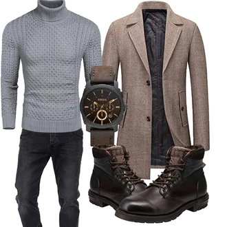 Wolle-seide Warme Outfit mit Braun/Beige/Grau Schmal Geschnittener Mantel/Gehröck/Bouclé Mantel/Wollmantel/Blazermantel/Wintermantel Wollmantel/Tweed Mantel KUDORO "Perfekt für den Herbst"
