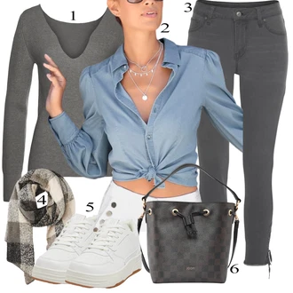 Outfit s Krémová/Bílá/Béžová Teniska na platformě/Kožené Tenisky Pull&Bear "Podzimní Outfit"