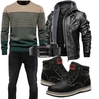 Sportlich Outfit mit Schwarz Winter Stiefel/Klassischer Stiefel/Wasserdichter Stiefel/Wattierte Stiefel/Wasserfester Schuh/Winter Stiefelette/Gefütterte Stiefelette/Herren Lederschuhe/Winter Sneaker/Sicherheitsschuh AX BOXING "Perfekt für den Herbst"Look: Dad, Stil, Metal, Ausgefallene, Uni, Boyfriend, Workwear, Unisex, Smart Casual, Sportlich, Casual, Outdoor