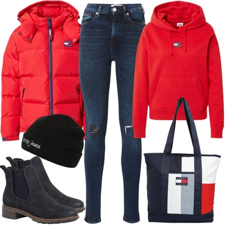 Outfit s Černá Čepice Tommy Jeans "Přesně pro zimu"