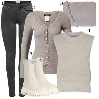 Boja Outfit sa Bež/Smeđa/Bijela/Kaki Čizmica Chelsea Gležnjača/Kožna Jakna/Ravna Gležnjača/Gumena Gležnjača Bronx "Tvoj otmjeni outfit"