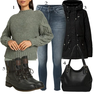 Zima Outfit s Černá Parka Přechodová Bund/Bunda 2v1/Funkční Bunda/Zimní Bund/Vosková Bunda/Zimní Parka/Bunda s Kapucí Ragwear "Zimní Outfit"