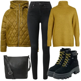 Zima Outfit s Černá Trekingová Bota/Zimní bota/Teniska Zimní Tenisky/Nepromokavá Bota/Nepromokavá kozačka/Bezpečnostní bota/Šněrovací Kozačka na Platformě Edited "Přesně pro zimu"