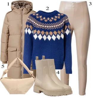 S Třásně Outfit s Hnědá/Béžová/Khaki Chelsea Boty/Kožená bunda/Gumová Kotníková Bota/Plochá Kotníková Bota/Kotníková Bota s Podšívkou About You "Podzimní Outfit"