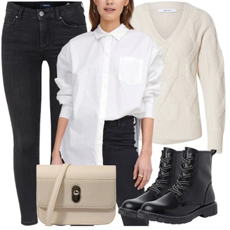 Outfit s Černá/Tmavě šedá/Zelená/Šedá/Tmavě zelená Zimní bunda/Plisované Džíny/Termální Džíny/Džíny Regular Fit/Mom Jean/Pánské tričko/Sweat Džíny/Kožená Pánská Bund/Formální Košile/Zužující se Džíny/Džíny s Rozparkem Pieces "Pěkný Basic Outfit"