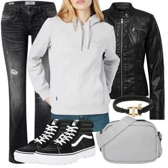 Lesk Outfit s Černá/Červená Motorkářské Bund/Motorkářská bunda/Kožené Bund Bunda z Umělé Kůže Only "Pěkný streetwear outfit"
