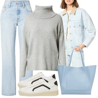 Outfit s Šedá Nízká bota na podpatku/Zimní bota/Nízká Teniska/Šněrovací Bota Marc O'Polo "Prakti cký 90s Outfity"