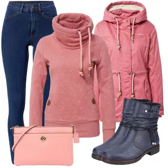 Outfit sa Pink/Bež Hlače Trenirka/Veći Broj/Dukserica/Trenirka Ragwear "Savršen za zimu"