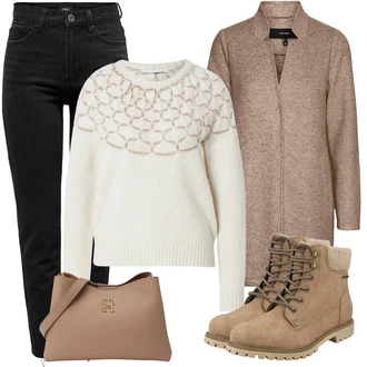 Outfit sa Smeđa/Siva/Bež/Ljubičasta Kaput od Buklea/Kaput od Kašmira/Pleteni Flis Kaput/Pleteni Kaput/loden kaput/Kaput od Tvida/Kaput od Vunenog Flisa/Zimski Kaput Vuneni kaput VERO MODA "Savršen za zimu"