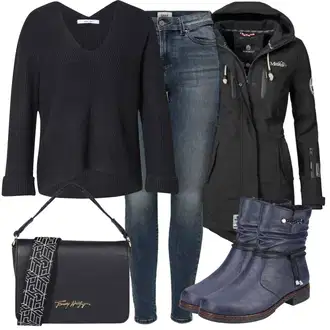 Outfit sa Crna/Siva/Pink/Crvena/Tamnoplava/Bež/Tamnosiva Parka velike veličine/Sweater majica MARIKOO "Savršen za zimu"