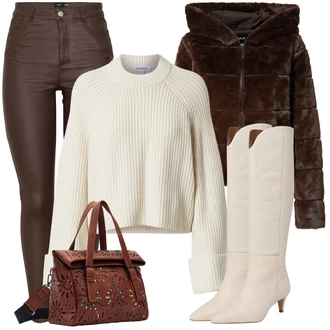 Outfit sa Crna/Crvena Remen/Traperica Niskog Struka/Kožna Jakna/Traperice Ravne Nogavice/Traperica Niskog Struka/Traper Jakna VERO MODA "Savršen za zimu"