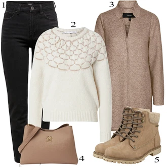 Outfit sa Smeđa/Siva/Bež/Ljubičasta Kaput od Buklea/Kaput od Kašmira/Pleteni Flis Kaput/Pleteni Kaput/loden kaput/Kaput od Tvida/Kaput od Vunenog Flisa/Zimski Kaput Vuneni kaput VERO MODA "Tvoj otmjeni outfit"