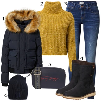 Outfit sa Crna Šešir Tommy Hilfiger "Tvoj otmjeni outfit"