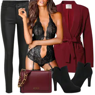 Outfit sa Crna/Ljubičasta/Žuta steznik/Čipkasti Bodiji/Korselet/steznik/Komplet donjeg rublja od čipke/Čipkasti grundjac Lascana "Chic Sexy Outfit"