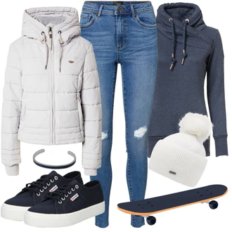 Outfit s Černá Sportovní Bota/Zimní bota/Teniska Superga "Skate outfit pro ženy"