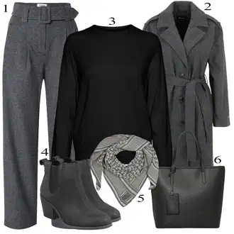 Outfit s Tmavě šedá/Šedá Dlouhý Kabát/Dlouhý kabát/Dlouhý Zimní Kabát/Vlněný kabát/Kašmírový Kabát/Midi Kabát/Vlněný Fleecový Kabát Only "Obchodní Outfit"