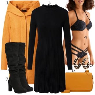 Zima Outfit s Černá Kozačka Na Podpatku/Dlouhá Kozačka/Kozačka nad Kolena/Bota se širokým nohavici/Špičatá Kozačka/Kozačka po Kolena About You "Podzimní Outfit"