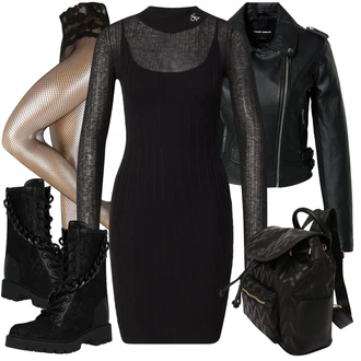 Outfit s Černá Šaty s dlouhým rukávem/Šaty s výstřihem/Mini Šaty Calvin Klein "Skvělý Goth Outfit"
