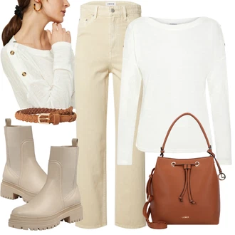 Outfit s Béžová/Khaki Boyfriend Kalhoty/Tesařská kalhoty/Manšestrové Lacláč/Kalhoty s Vysokým Pasem/Mušelínové kalhoty/Kalhoty se Štěrbinou/Rovná Kalhoty/Twillová Kalhoty Edited "Soft Girl Outfity pro ženy"