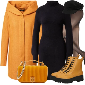 Outfit s Černá Pletené Šaty/Svetrové Šaty/Šaty S Rolákem/Zimní Pletené Šaty Guess "Trendy Zimní Vzhled"