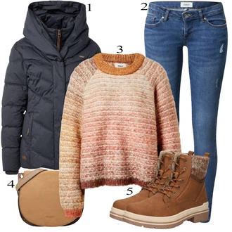 Outfit s Růžová/Vícebarevný/Oranžová/Žlutá/Červená/Hnědá Sveter Hrubě pletený svetr/Mohair Pullover Only "Podzimní Outfit"