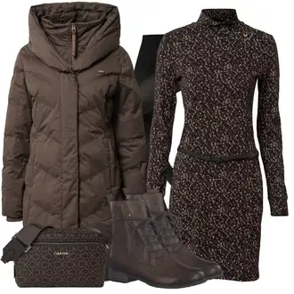 Outfity na podzim s Černá Zimní Pletené Šaty/Sakové Šaty/Dlouhá tylová sukně/Dlouhý Zimní Kabát/Svetrové Šaty/Šaty Móda Pro Plnoštíhlou/Dlouhé Šaty/Šaty s dlouhým rukávem/Šaty s výstřihem Ragwear "In Trendy Podzimní Outfit"
