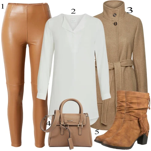 Kombinace Béžová/Hnědá Kalhoty z Umělé Kůže/Latexové legíny/Kožený legíny/Legíny Kožený Vzhled/Kožená Kalhoty/Vinylový Legín Abercrombie & Fitch